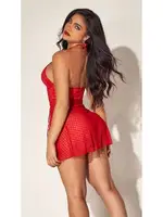 Kırmızı Dantelli Boyundan Askılı Gecelik Takım For Dreams 8604 Kırmızı detay görünüm