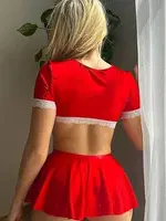 Kırmızı Dantelli Britli Erotik Hizmetçi Kostüm Real Passione 20071 Kırmızı görsel 5