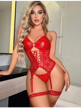 Jesica Bella Kırmızı Dantelli Büstiyer Jartiyer Takım Jesica Bella E-00122