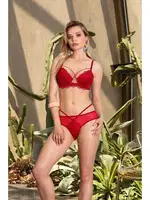 Kırmızı Dantelli Desteksiz Kadın İpli Sütyen Takımı Nurteks 4343 Kırmızı
