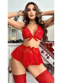 Lily Bianca Kırmızı Dantelli Etekli Seksi Sütyen Etek Takım Lily Bianca LB-149