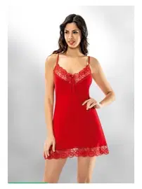 Kota Kırmızı Dantelli Gecelik Takımı Kota 6204 