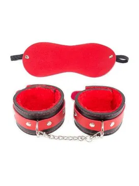 missisX Kırmızı Deri Fantezi Göz Bandı ve Kelepçe missisX 6013