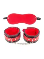 Kırmızı Deri Fantezi Göz Bandı ve Kelepçe missisX 6013 Kırmızı