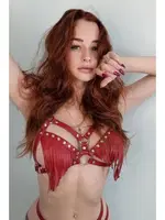 Kırmızı Deri Püsküllü Fantazi Harness missisX 2132 Kırmızı farklı açı