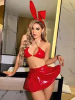 Kırmızı Deri Tavşan Kız Kostümü Jesica Bella E-0154 Kırmızı