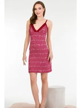 Lady Kırmızı Desenli Gecelik Elbise Lady 6175