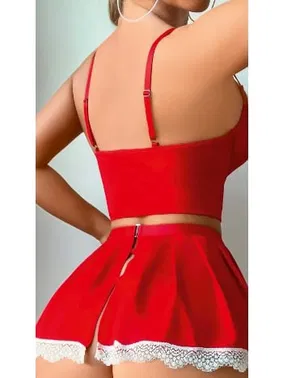 Lily Bianca Kırmızı Fiyonklu Dantelli Hizmetçi Kostüm Lily Bianca LB-131 - Alternatif Görünüm