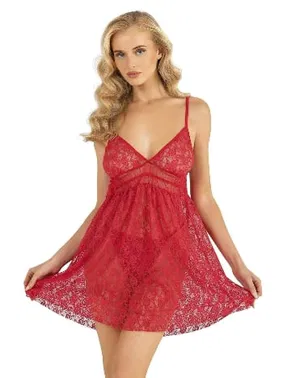 Ahu Lingerie Kırmızı İnce Askılı Kısa Tül Gecelik Ahu Primoda 4203