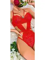 Kırmızı İpli Dantel Kadın Erotik Body Jesica Bella E-00117 Kırmızı farklı açı