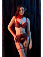 Kırmızı Kadın Boyunluklu Dantel Jartiyer Takım Gallipoli MGP6632 Kırmızı