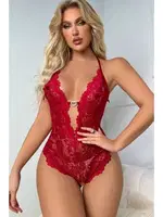 Kırmızı Kalpli Fantazi Dantel Kadın Body Siyah For Dreams 8459 Kırmızı