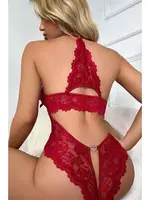 Kırmızı Kalpli Fantazi Dantel Kadın Body Siyah For Dreams 8459 Kırmızı detay görünüm