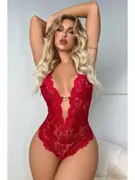 Kırmızı Kalpli Fantazi Dantel Kadın Body Siyah For Dreams 8459 Kırmızı farklı açı
