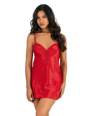 Ahu Lingerie Kırmızı Kısa Dantelli Saten Gecelik Ahu Primoda 8202