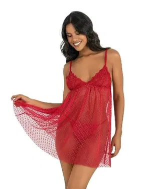 Ahu Lingerie Kırmızı Kısa Dantelli Tül Gecelik Ahu Primoda 4243