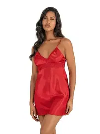 Ahu Lingerie Kırmızı Kısa Saten Gecelik Ahu Primoda 8216