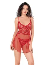 Ahu Lingerie Kırmızı Kısa Tül Gecelik Ahu Lingeri Primoda 4135