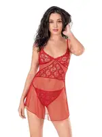 Kırmızı Kısa Tül Gecelik Ahu Lingeri Primoda 4135 Kırmızı farklı açı