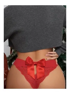 Lily Bianca Kırmızı Kurdelalı Dantelli Seksi Kadın Külot