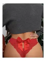 Kırmızı Kurdelalı Dantelli Seksi Kadın Külot Kırmızı