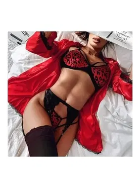 Ruselin Kırmızı Leopar Jartiyer Gecelik Takımı Sexy Dantelli Siyah Jartiyer Ruselin 2014 - Alternatif Görünüm