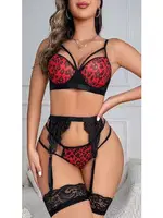 Kırmızı Leopar Jartiyer Takım Jesica Bella E-00108 Kırmızı