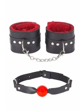 missisX Kırmızı Peluş Fantezi Kelepçe Ağız Topu Harness Set missisX 6017