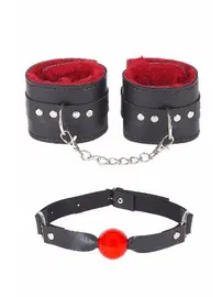 missisX Kırmızı Peluş Fantezi Kelepçe Ağız Topu Harness Set missisX 6017