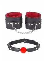 Kırmızı Peluş Fantezi Kelepçe Ağız Topu Harness Set missisX 6017 Kırmızı