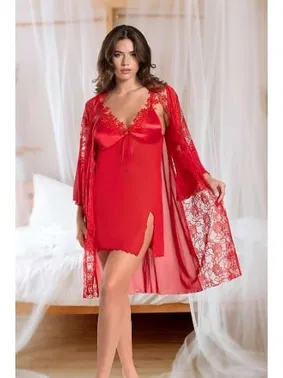 Real Passione Kırmızı Sabahlıklı Erotik Gecelik Takım Real Passione 8091