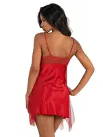 Kırmızı Saten Fantezi Dantelli Gecelik Ahu Primoda 8243 Kırmızı detay görünüm