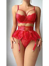 Jesica Bella Kırmızı Seksi Erotik Jartiyer Takım Jesica Bella E-00129