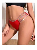 Kırmızı Simli Şerit Detaylı Külot 1037 Kırmızı farklı açı