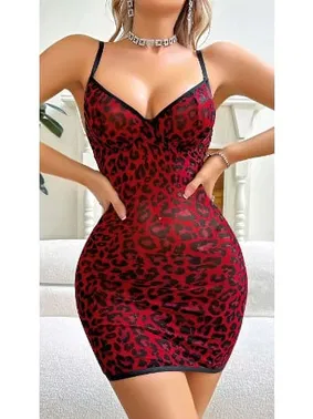 Lily Bianca Kırmızı Siyah Leopar Arkası İplli Transparan Gecelik Lily Bianca LB-160 - Alternatif Görünüm