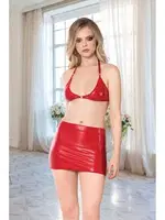 Kırmızı Sütyen Etek Lame Deri Kostüm İzabel 8003 Kırmızı detay görünüm