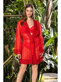 Gallipoli Kırmızı Transparan Kuşaklı Sabahlık Gallipoli MGP11340