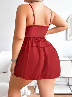 Pink Night Kırmızı Tül Seksi Büyük Beden Fantezi Gecelik Pink Night 6694 - Alternatif Görünüm