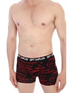Çift Kaplan Kırmızı Yazı Desenli Dijital Baskı Çift Kaplan Erkek Boxer 796