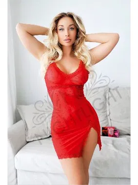 NightLight Kırmızı Yırtmaçlı Seksi Fantezi Gecelik NightLight 1071