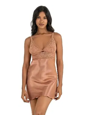 Ahu Lingerie Kısa Dantelli Saten Gecelik Ahu Primoda 8230