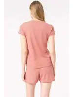 Kısa kollu Bisiklet Yaka Cotton Çizgili Kışlık Örme Normal Bel Pijama Takımı Anıl 9860 Gül Kurusu detay görünüm