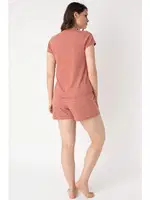 Kısa kollu Bisiklet Yaka Cotton Çizgili Kışlık Örme Normal Bel Pijama Takımı Anıl 9860 Gül Kurusu farklı açı