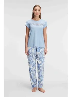 Anıl Bisiklet Yaka Kısa Kollu Viskon Çiçek Desenli Yazlık Dantelli Pijama Takımı Anıl 9885
