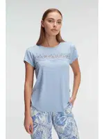 Bisiklet Yaka Kısa Kollu Viskon Çiçek Desenli Yazlık Dantelli Pijama Takımı Anıl 9885 Mavi detay görünüm