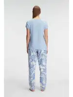 Bisiklet Yaka Kısa Kollu Viskon Çiçek Desenli Yazlık Dantelli Pijama Takımı Anıl 9885 Mavi görsel 4