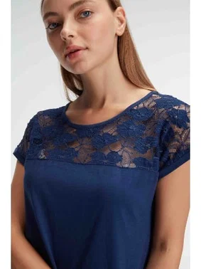 Anıl Cepli Çiçek Desenli Dantel Detaylı Kadın Pijama Takımı Anıl 9910 - Alternatif Görünüm