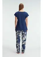 Cepli Çiçek Desenli Dantel Detaylı Kadın Pijama Takımı Anıl 9910 Lacivert farklı açı