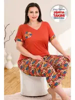Kısa Kol Büyük Beden Kapri Pijama Takımı Kırmızı Lady 10680 Kırmızı detay görünüm