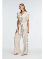 Kısa Kol V Yaka Viskon Düz Yazlık Dokuma Dantel Detaylı Pijama Takımı Sabahlık Anıl 9947